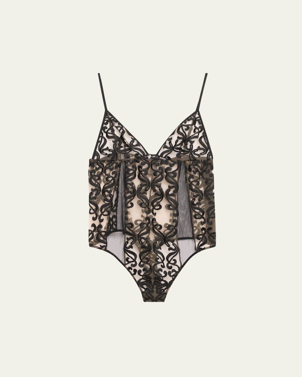 Leah Embroidered Stretch Tulle Bodysuit